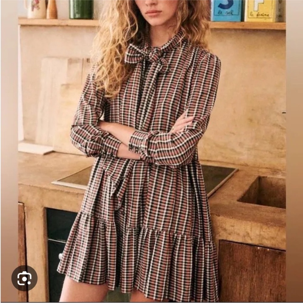 Sezane Selena pussybow Long Sleeve Dress